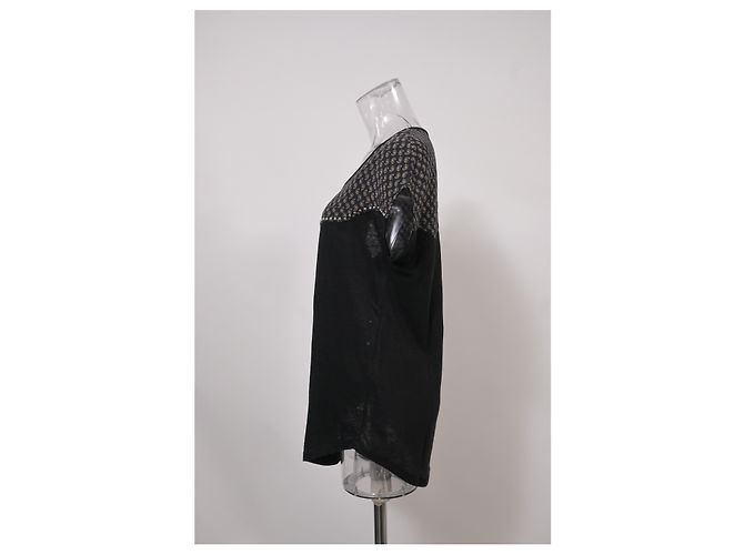 Blusa a maniche corte con borchie Sandro Paisley in seta nera Nero - vista 7