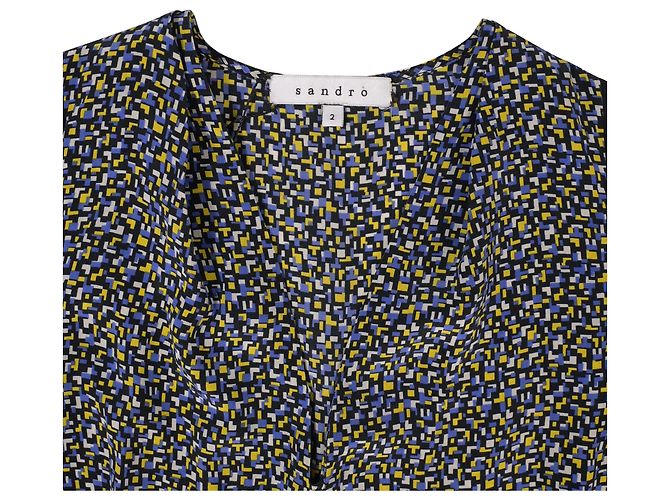 Blusa Sandro con scollo a V e bordi in pizzo in seta multicolore - vista 4
