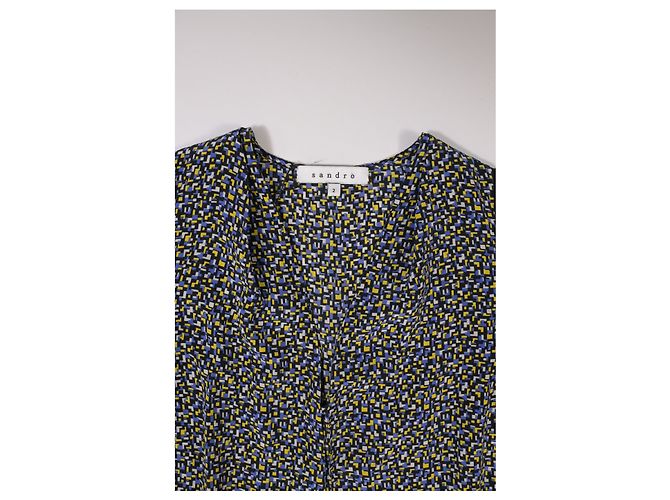 Blusa Sandro con scollo a V e bordi in pizzo in seta multicolore - vista 9