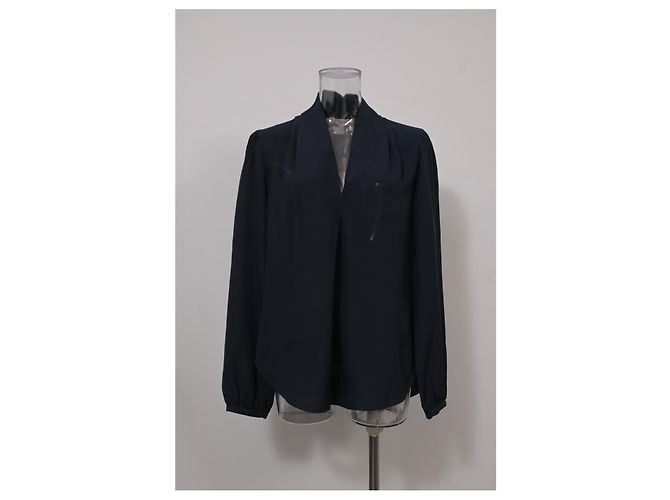 Blusa Michael Michael Kors con scollo a V in seta blu navy - vista 6