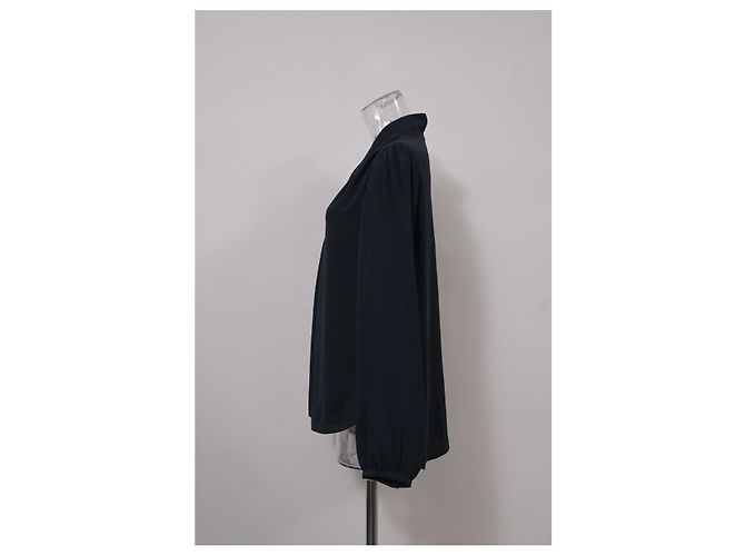 Blusa Michael Michael Kors con scollo a V in seta blu navy - vista 7