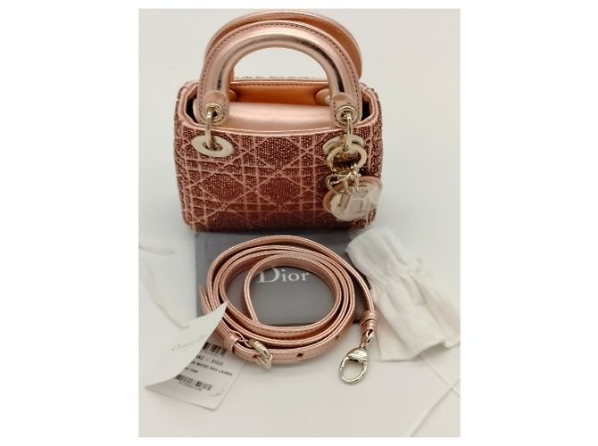 Borsa Lady Dior Mini Dior Rosa con Paillettes - vista 13