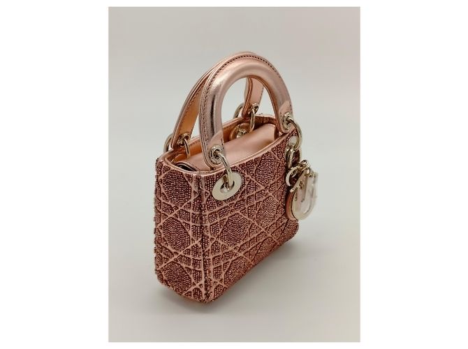 Borsa Lady Dior Mini Dior Rosa con Paillettes - vista 3