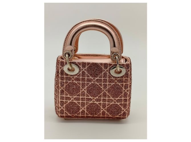 Borsa Lady Dior Mini Dior Rosa con Paillettes - vista 4