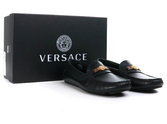 VERSACE - Mocassins Medaillon Versace en cuir noir (T37) - vue 8