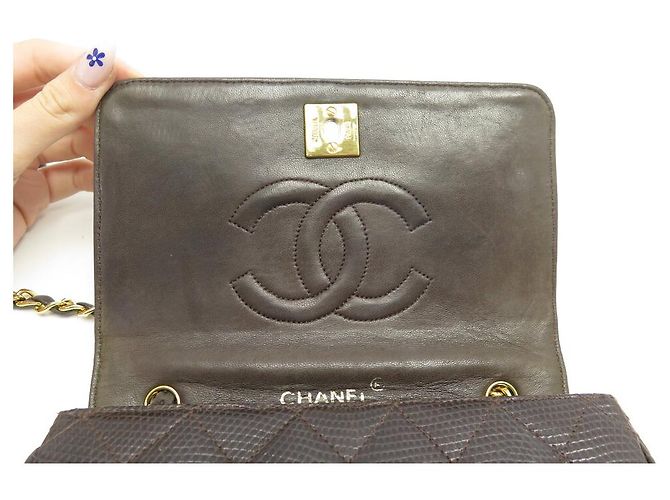 VINTAGE CHANEL ZEITLOSE HANDTASCHE BRAUNE EIDECHSENLEDER-CROSBODY-EIDECHSTASCHE - Ansicht 9