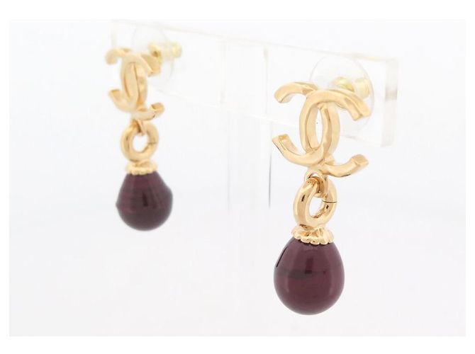 NEUE CHANEL CC-LOGO-ANHÄNGER BORDEAUX-PERLEN-OHRRINGE OHRRINGE Golden - Ansicht 2