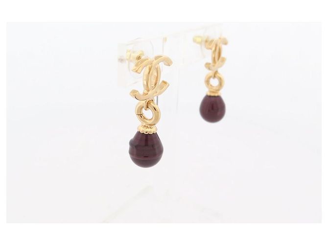 NEUE CHANEL CC-LOGO-ANHÄNGER BORDEAUX-PERLEN-OHRRINGE OHRRINGE Golden - Ansicht 3