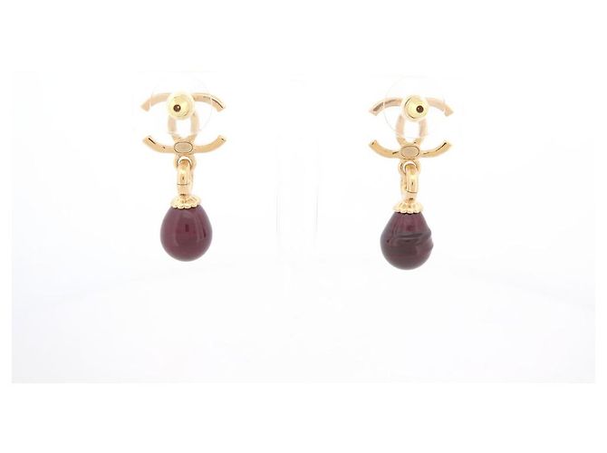 NEUE CHANEL CC-LOGO-ANHÄNGER BORDEAUX-PERLEN-OHRRINGE OHRRINGE Golden - Ansicht 4