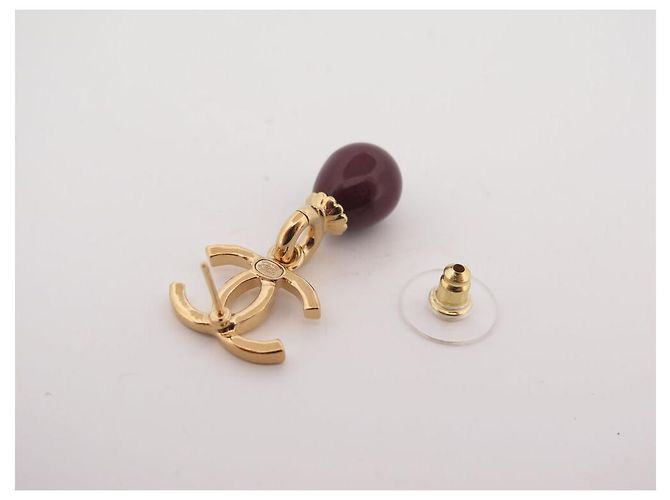 NEUE CHANEL CC-LOGO-ANHÄNGER BORDEAUX-PERLEN-OHRRINGE OHRRINGE Golden - Ansicht 5
