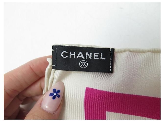 NUOVA SCIARPA DA SPIAGGIA CHANEL LOGO CC COCO CAMBON SCIARPA IN SETA BIANCO ROSA BLU - vista 8