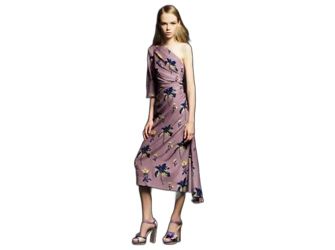 Prada Resort 2008 Geißblatt-Druck Einärmeliges Kleid Pink - Ansicht 2