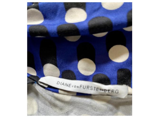 Diane Von Furstenberg DvF Bentley gerafftes Kleid mit Polka Dots Schwarz Weiß Blau - Ansicht 3