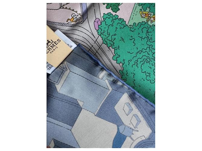 Hermès Cachecol de seda Rosa Verde Azul claro - vista 10
