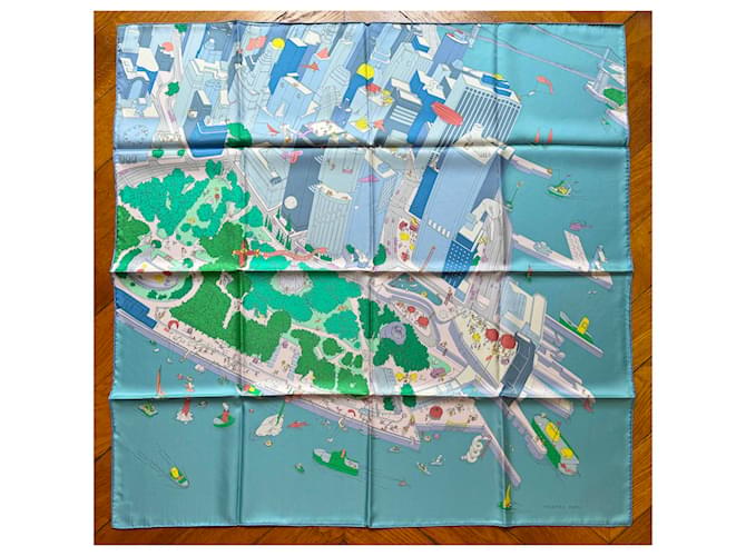 Hermès Cachecol de seda Rosa Verde Azul claro - vista 13
