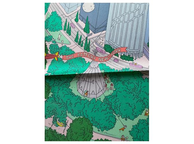 Hermès Cachecol de seda Rosa Verde Azul claro - vista 14