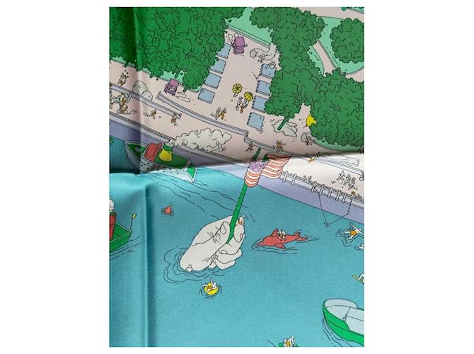 Hermès Cachecol de seda Rosa Verde Azul claro - vista 15