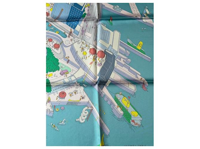 Hermès Cachecol de seda Rosa Verde Azul claro - vista 16
