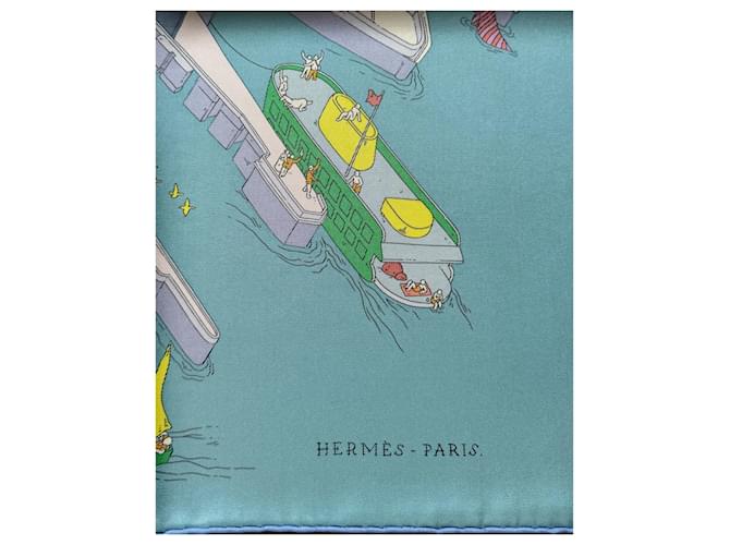 Hermès Cachecol de seda Rosa Verde Azul claro - vista 2