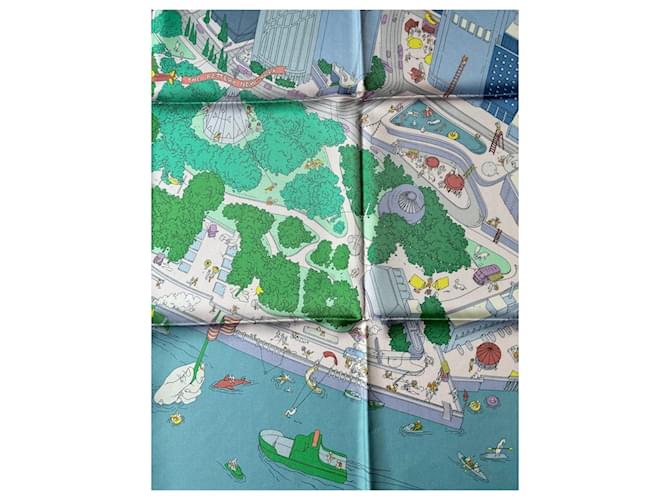 Hermès Cachecol de seda Rosa Verde Azul claro - vista 3