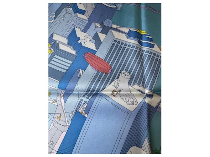 Hermès Cachecol de seda Rosa Verde Azul claro - vista 5