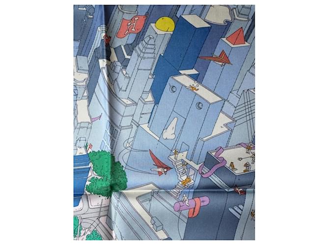 Hermès Cachecol de seda Rosa Verde Azul claro - vista 6