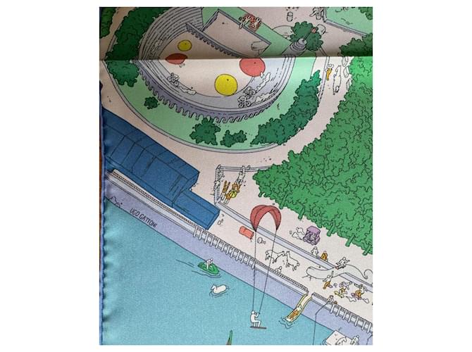 Hermès Cachecol de seda Rosa Verde Azul claro - vista 7