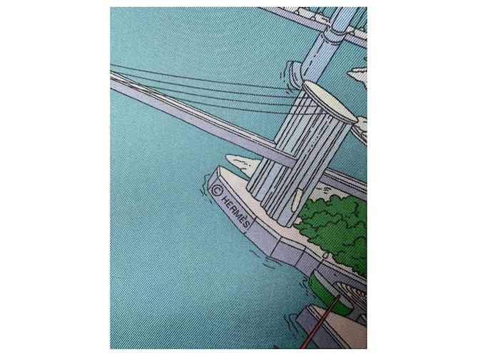 Hermès Cachecol de seda Rosa Verde Azul claro - vista 8