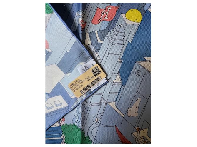 Hermès Cachecol de seda Rosa Verde Azul claro - vista 9