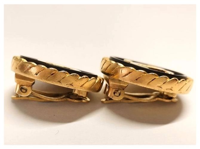Pendientes de botón CHANEL con el logo CC entrelazado de 1995 Negro Dorado - vista 9