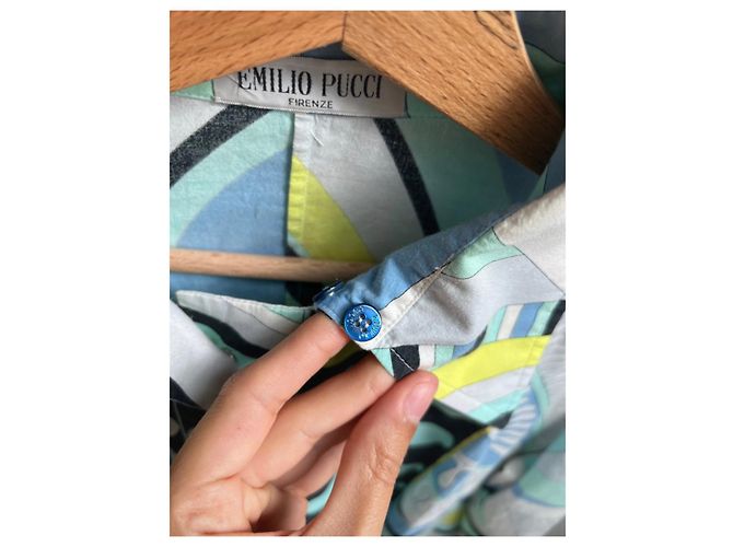Camisa Emilio Pucci de algodón verde claro turquesa - vista 3