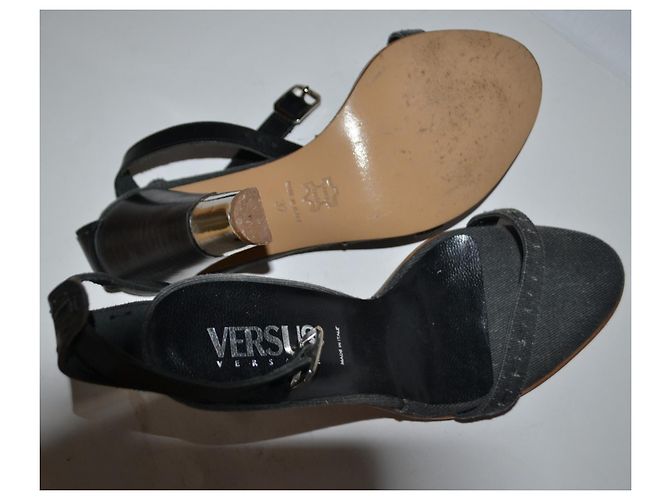 Sandali Versus Versace in pelle e denim nero - vista 5