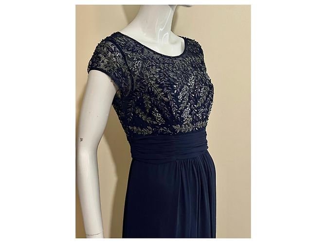 Jenny Packham Verziertes Abendkleid mit Blattmuster Lila Metallisch Marineblau - Ansicht 2
