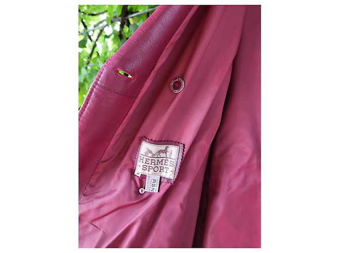 Hermès Abrigo trench de cuero Hermes Sport Burdeos - vista 3