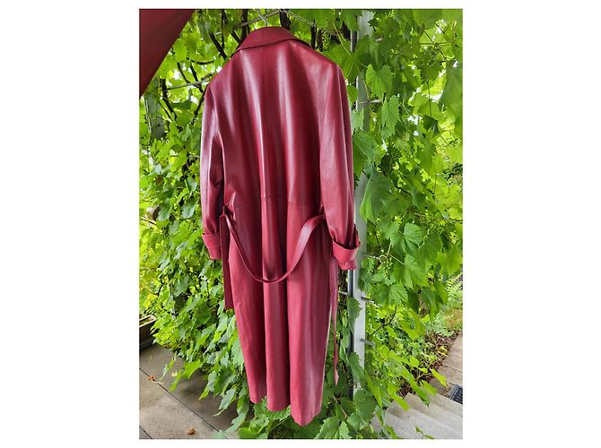 Hermès Abrigo trench de cuero Hermes Sport Burdeos - vista 4
