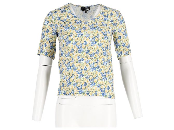Apc A.P.C. V-Ausschnitt Bluse aus mehrfarbigem Blumenmuster-Viskose - Ansicht 4