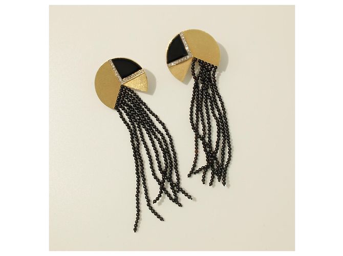 Autre Marque Orecchini Erte Cascade Art Déco in Oro 14K e Onice Nero D'oro - vista 2