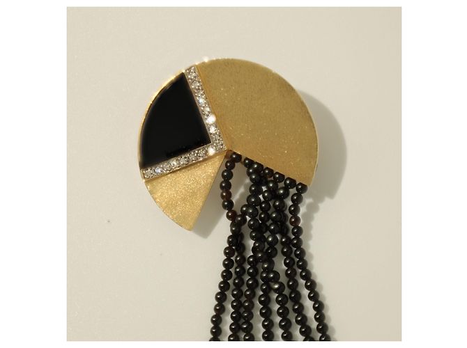 Autre Marque Orecchini Erte Cascade Art Déco in Oro 14K e Onice Nero D'oro - vista 3