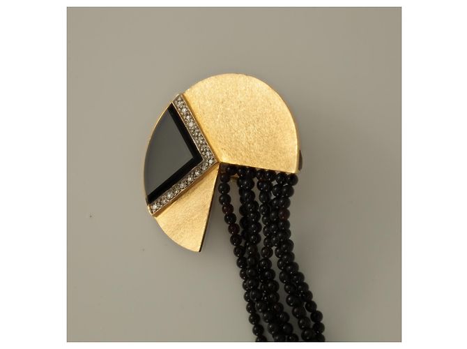 Autre Marque Orecchini Erte Cascade Art Déco in Oro 14K e Onice Nero D'oro - vista 5