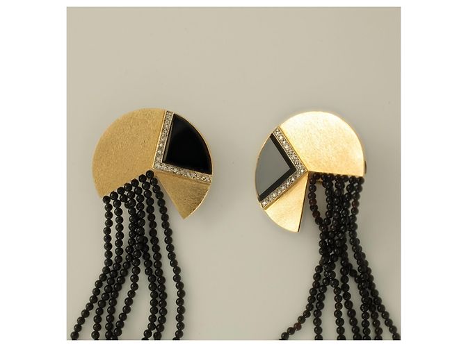 Autre Marque Orecchini Erte Cascade Art Déco in Oro 14K e Onice Nero D'oro - vista 7