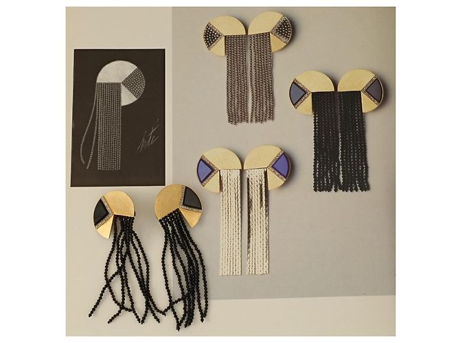 Autre Marque Orecchini Erte Cascade Art Déco in Oro 14K e Onice Nero D'oro - vista 8
