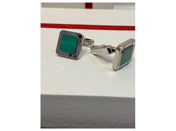 Gemelli Cartier Santos in argento e malachite Silver hardware - vista 4