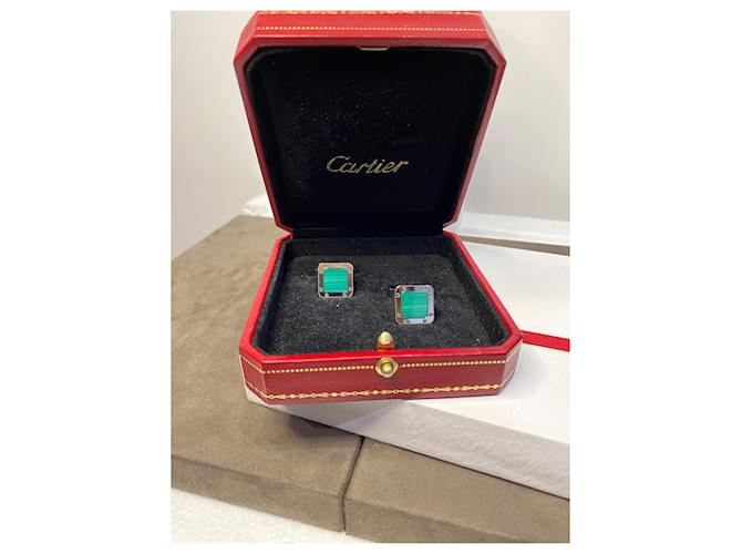 Gemelli Cartier Santos in argento e malachite Silver hardware - vista 6