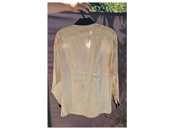 Schöne Chanel Seiden- und Samtbluse Schwarz Creme - Ansicht 3