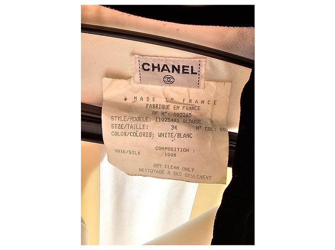 Schöne Chanel Seiden- und Samtbluse Schwarz Creme - Ansicht 4