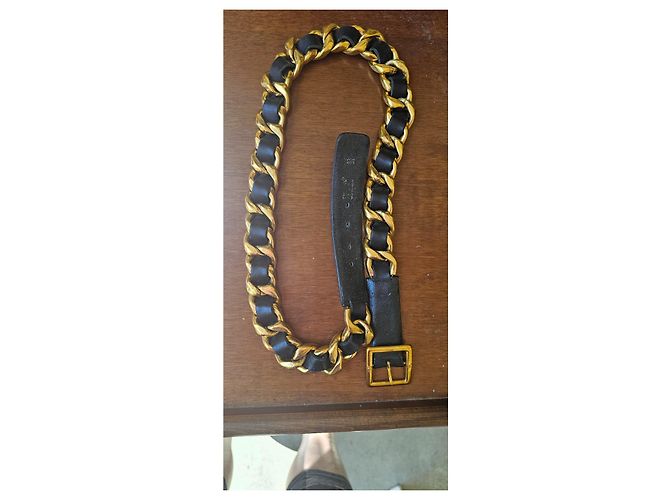 Chanel Ketten- und Leder-Gürtel Schwarz Golden - Ansicht 2