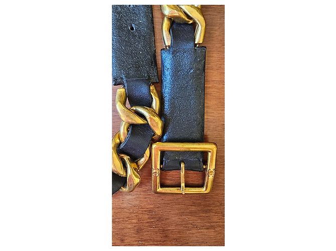 Chanel Ketten- und Leder-Gürtel Schwarz Golden - Ansicht 4
