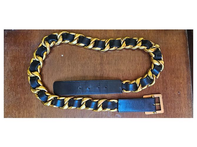 Chanel Ketten- und Leder-Gürtel Schwarz Golden - Ansicht 6