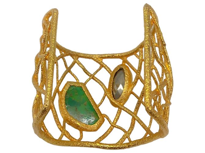 Bracciale largo in filo d'oro con pietra verde Alexis Bittar - vista 2
