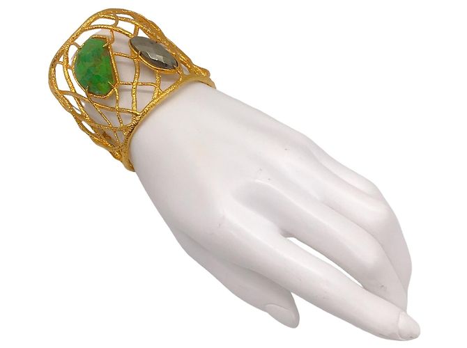 Bracciale largo in filo d'oro con pietra verde Alexis Bittar - vista 3